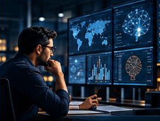 An analyst studying live data dashboards